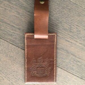 Aquascutum Authentic Vtg Genuine Leather Luggage Tag Brass Hardware Brown Sz OS